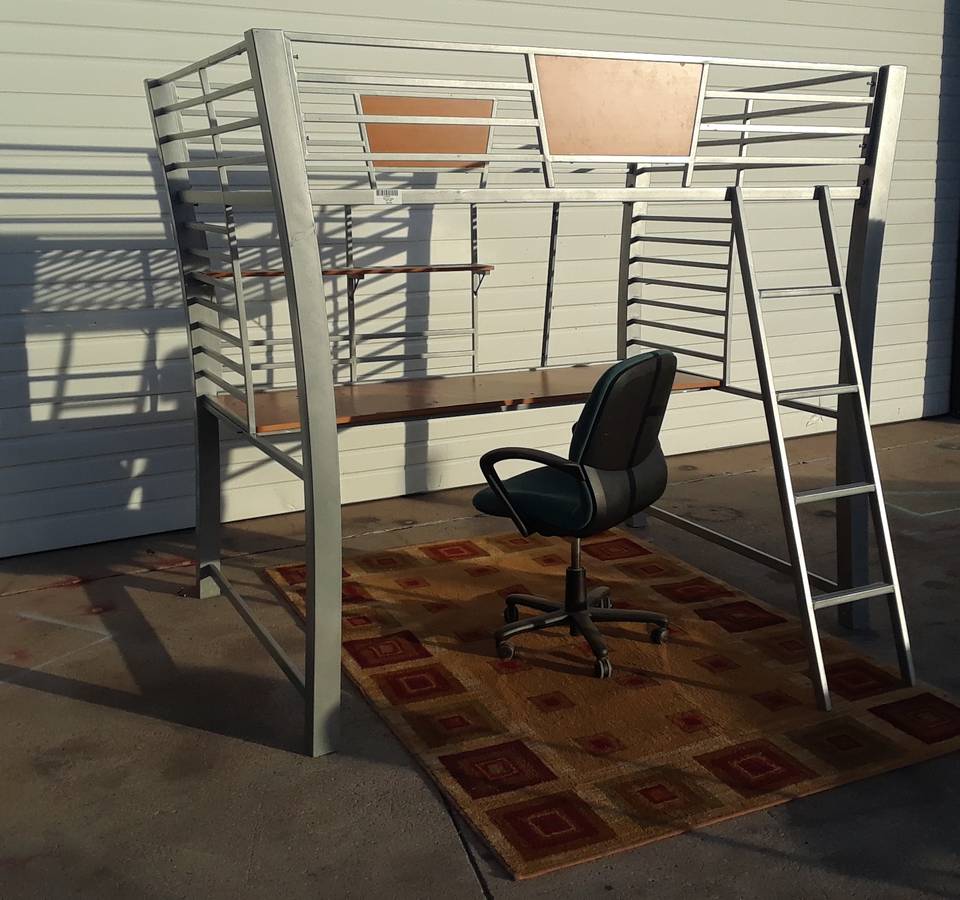 Metal Loft Bed with Desk and Chair CHARCOAL GRAY