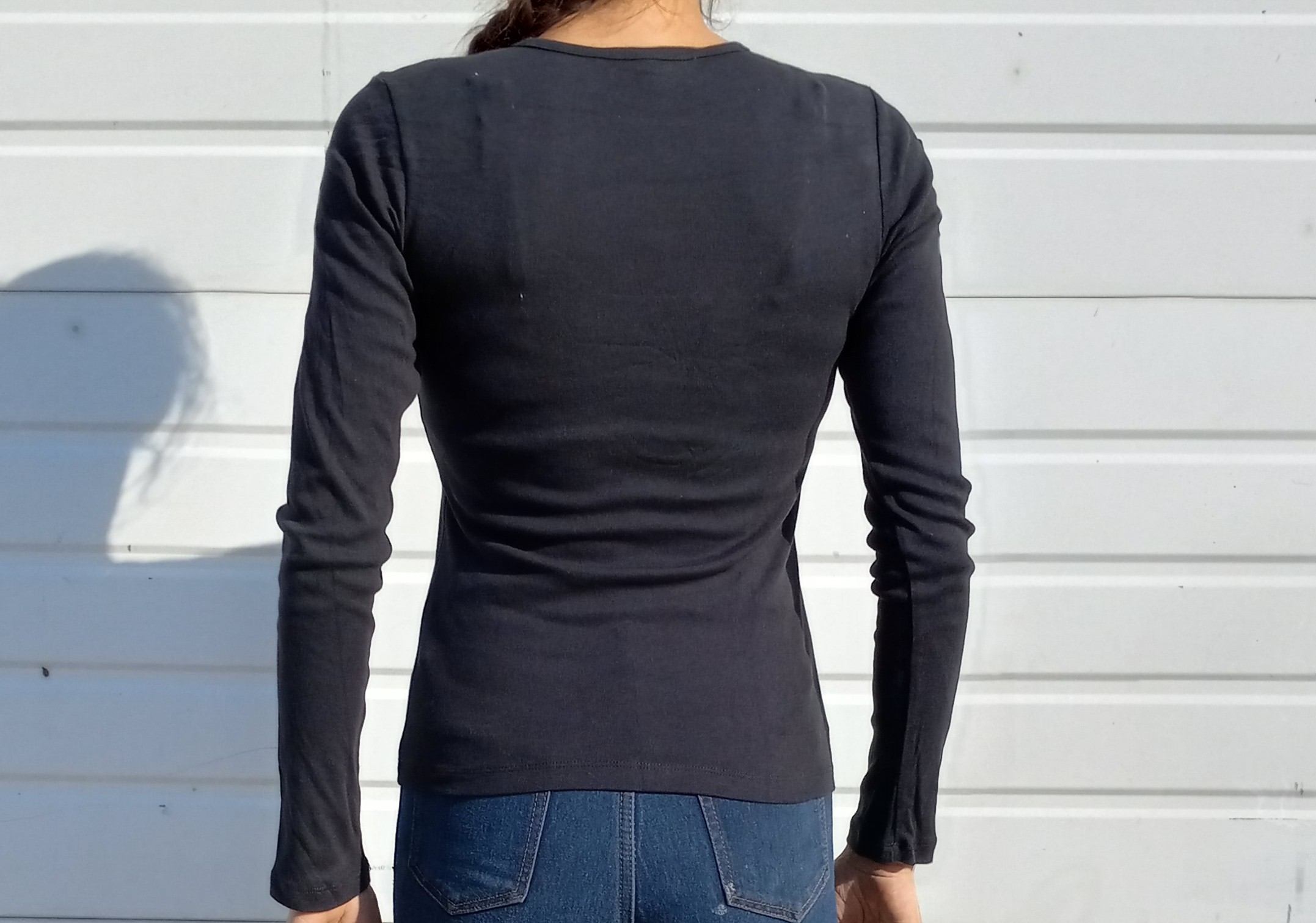 Long Sleeve Slimming Black Shirt Size Medium